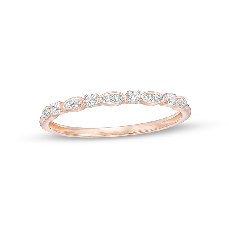 Previously Owned - 0.10 CT. T.W. Diamond Alternating Marquise Wedding Band in 10K Rose Gold