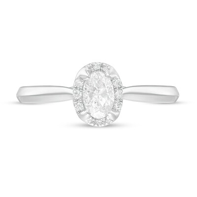 Previously Owned - 0.62 CT. T.W. Oval Diamond Frame Engagement Ring in 14K White Gold (I/I2)
