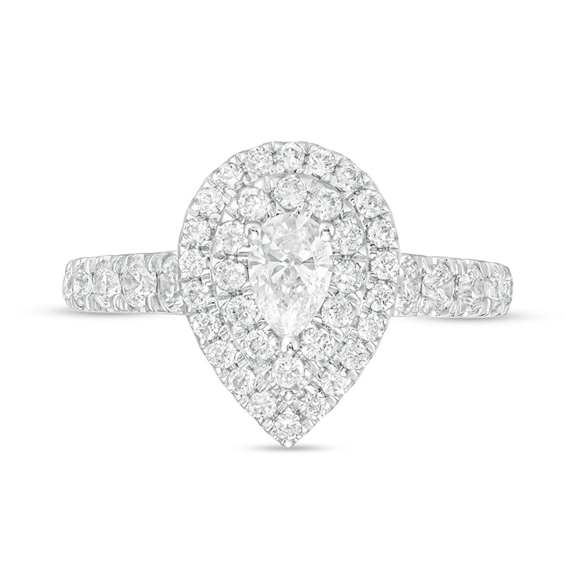 Main Image 4 of Previously Owned - 1.50 CT. T.W. Pear-Shaped Lab-Grown Diamond Double Frame Engagement Ring in 14K White Gold (F/SI2)