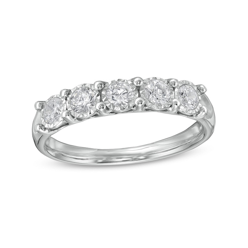 Main Image 1 of Previously Owned - 0.50 CT. T.W. Diamond Five Stone Anniversary Band in 10K White Gold