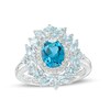 Thumbnail Image 1 of Previously Owned - Oval London and Sky Blue Topaz with Diamond Accent Petal Frame Flower Ring in Sterling Silver