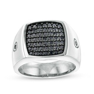 Previously Owned - Men's 1.00 CT. T.W. Black Cushion-Shaped Multi-Diamond Ring in Sterling Silver