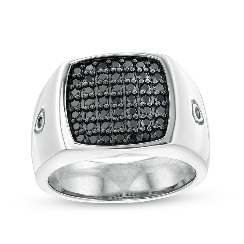 Previously Owned - Men's 1.00 CT. T.W. Black Cushion-Shaped Multi-Diamond Ring in Sterling Silver|Peoples Jewellers