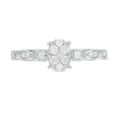 Previously Owned - 0.20 CT. T.W. Composite Diamond Oval Art Deco Promise Ring in 10K White Gold