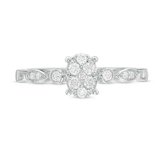 Previously Owned - 0.20 CT. T.W. Composite Diamond Oval Art Deco Promise Ring in 10K White Gold