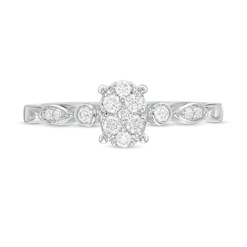 Previously Owned - 0.20 CT. T.W. Composite Diamond Oval Art Deco Promise Ring in 10K White Gold
