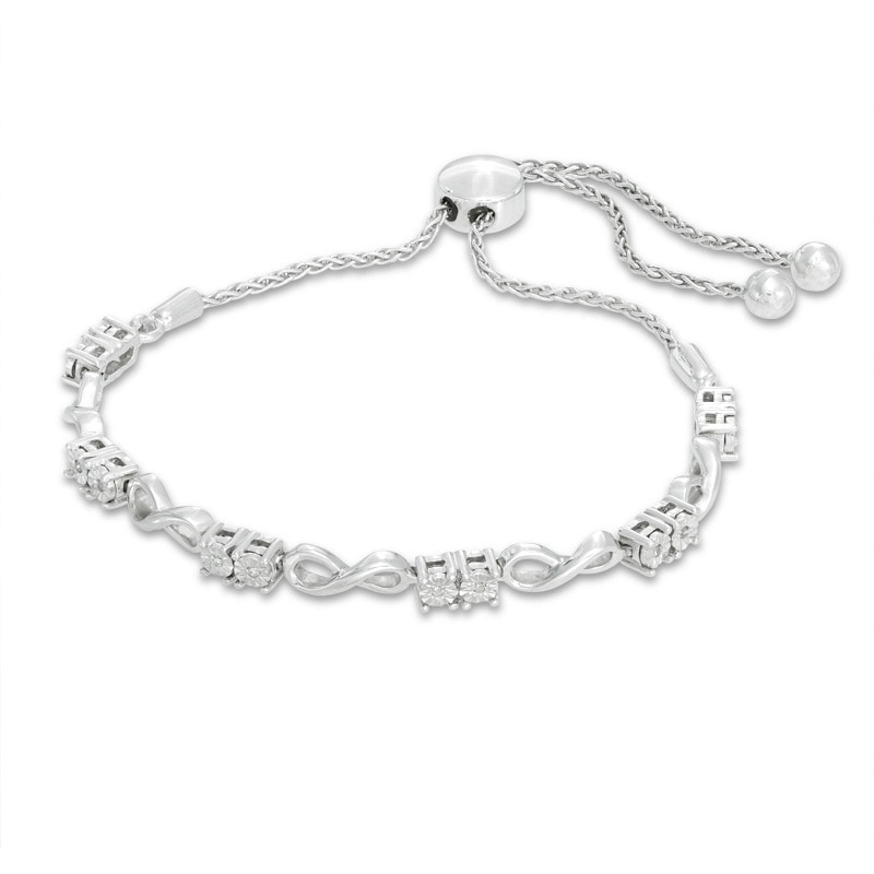 Main Image 1 of Previously Owned - 0.05 CT. T.W. Diamond Two-Stone Infinity Bolo Bracelet in Sterling Silver - 9.5"