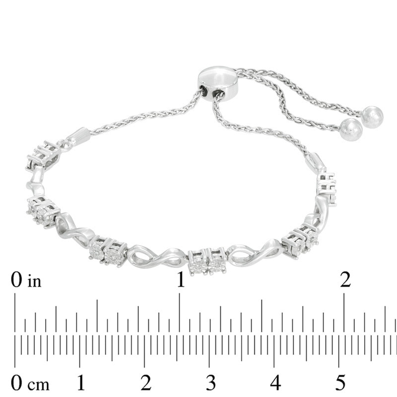 Main Image 2 of Previously Owned - 0.05 CT. T.W. Diamond Two-Stone Infinity Bolo Bracelet in Sterling Silver - 9.5"