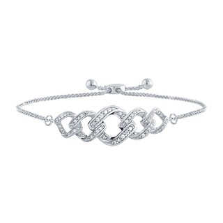 Previously Owned - 0.145 CT. T.W. Diamond Cuban Chain Link Bolo Bracelet in Sterling Silver – 10"