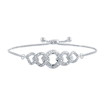 Previously Owned - 0.145 CT. T.W. Diamond Cuban Chain Link Bolo Bracelet in Sterling Silver – 10"