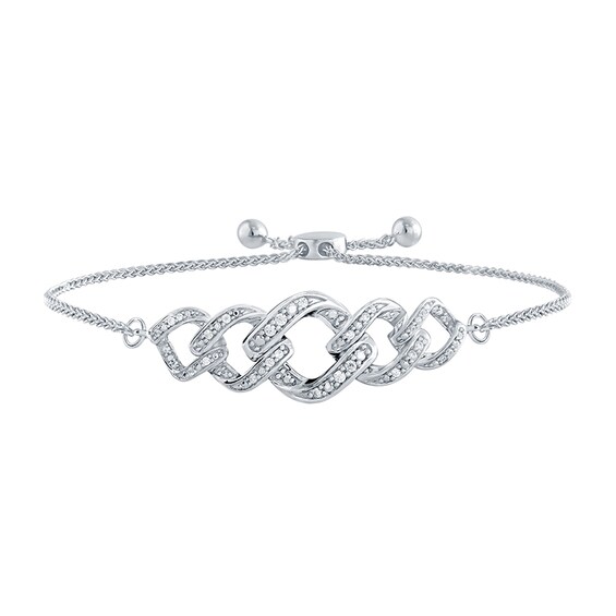 Previously Owned - 0.145 CT. T.W. Diamond Cuban Chain Link Bolo Bracelet in Sterling Silver – 10"