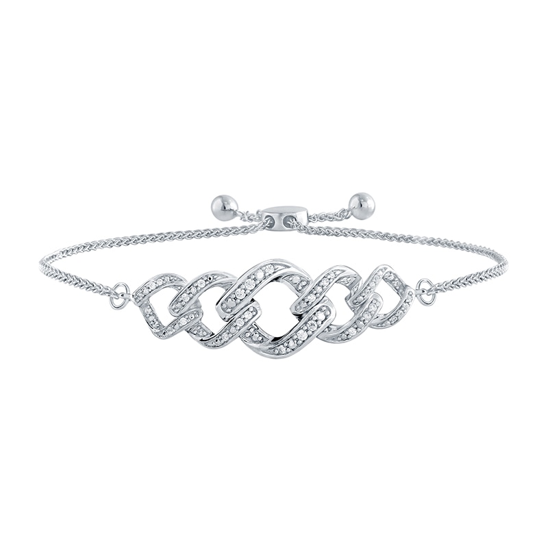 Previously Owned - 0.145 CT. T.W. Diamond Cuban Chain Link Bolo Bracelet in Sterling Silver – 10"