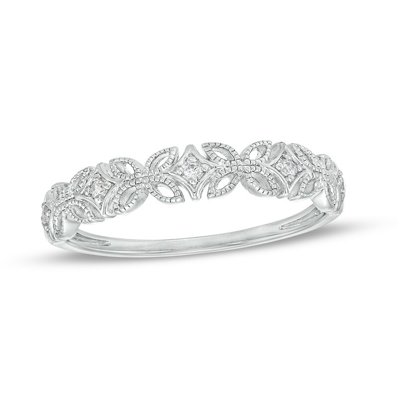 Main Image 1 of Previously Owned - Diamond Accent Art Deco Floral Pattern Vintage-Style Wedding Band in 10K White Gold