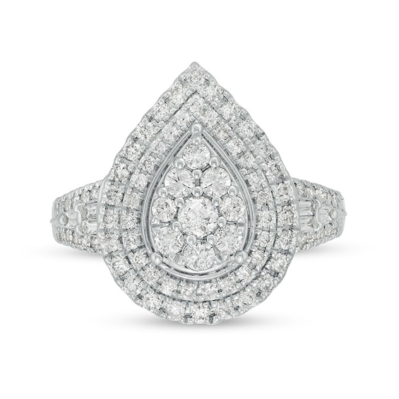 Previously Owned - 1.00 CT. T.W. Pear-Shaped Multi-Diamond Double Frame Multi-Row Engagement Ring in 10K White Gold