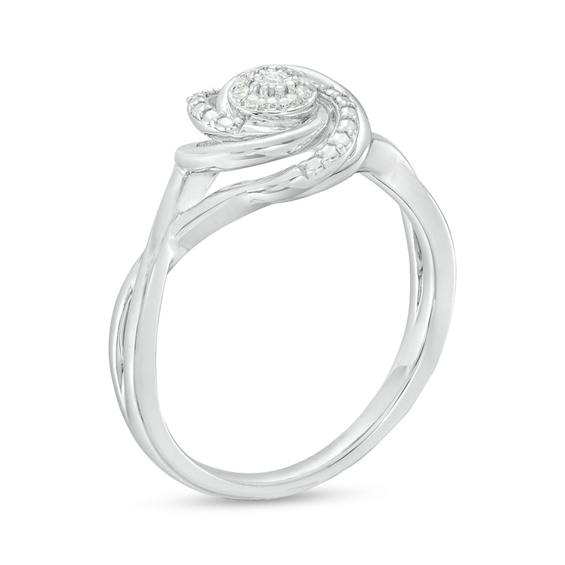 Previously Owned - 0.04 CT. T.W. Multi-Diamond Swirl Twist Shank Promise Ring in Sterling Silver