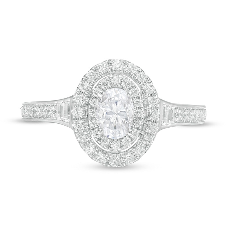 Previously Owned - Vera Wang Love Collection 0.69 CT. T.W. Diamond Double Oval Frame Engagement Ring in 14K White Gold