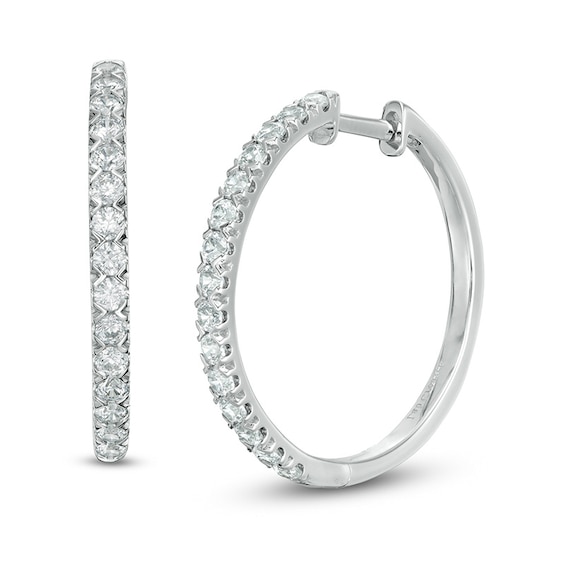 Previously Owned - 0.95 CT. T.W.  Lab-Grown Diamond Hoop Earrings in 14K White Gold (F/SI2)
