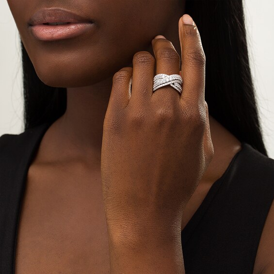 Previously Owned - 2.00 CT. T.W.  Lab-Grown Diamond Multi-Row Bypass Ring in 14K White Gold (F/SI2)