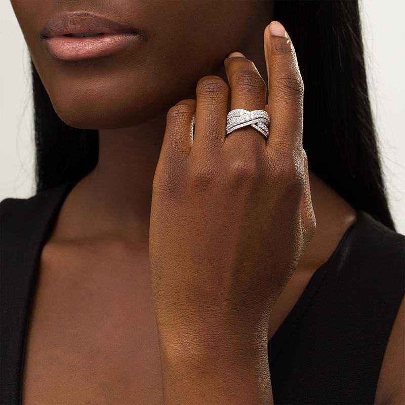 Previously Owned - 2.00 CT. T.W.  Lab-Grown Diamond Multi-Row Bypass Ring in 14K White Gold (F/SI2)