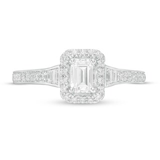 Previously Owned - Vera Wang Love Collection 0.69 CT. T.W. Emerald-Cut Diamond Frame Engagement Ring in 14K White Gold