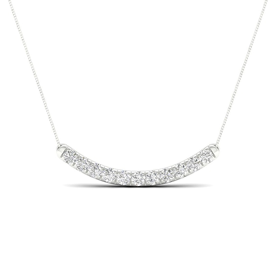 Previously Owned - 0.50 CT. T.W.  Lab-Grown Diamond Curved Bar Necklace in 14K White Gold (F/SI2)