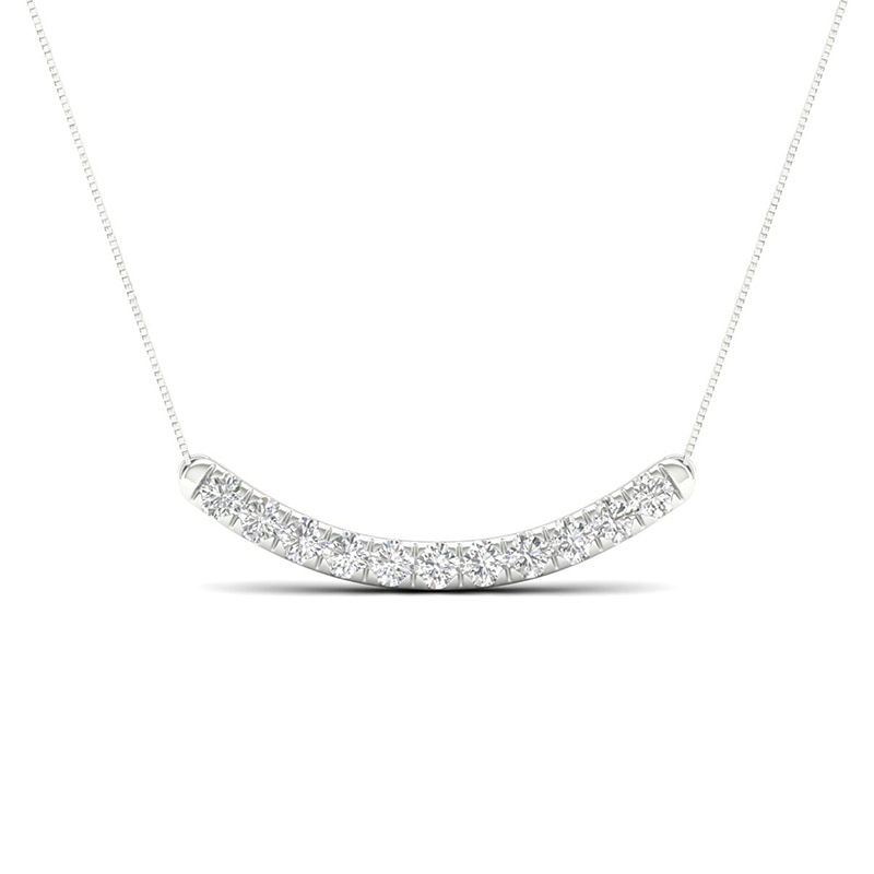 Previously Owned - 0.50 CT. T.W.  Lab-Grown Diamond Curved Bar Necklace in 14K White Gold (F/SI2)