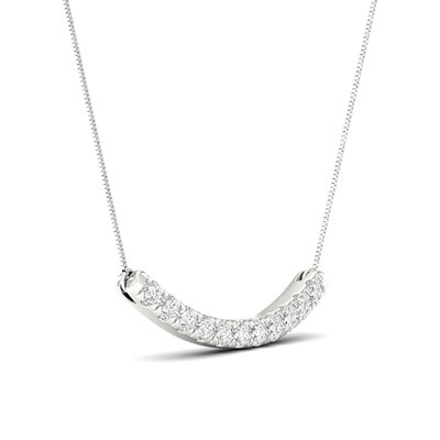 Previously Owned - 0.50 CT. T.W.  Lab-Grown Diamond Curved Bar Necklace in 14K White Gold (F/SI2)