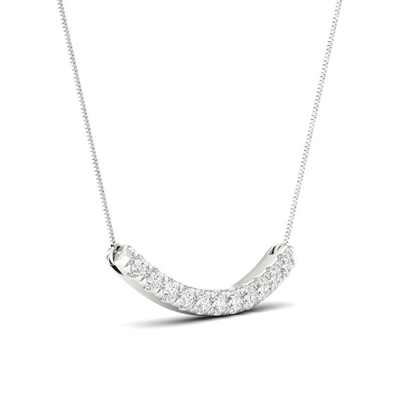 Previously Owned - 0.50 CT. T.W.  Lab-Grown Diamond Curved Bar Necklace in 14K White Gold (F/SI2)