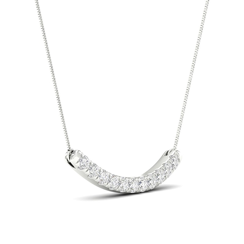 Previously Owned - 0.50 CT. T.W.  Lab-Grown Diamond Curved Bar Necklace in 14K White Gold (F/SI2)