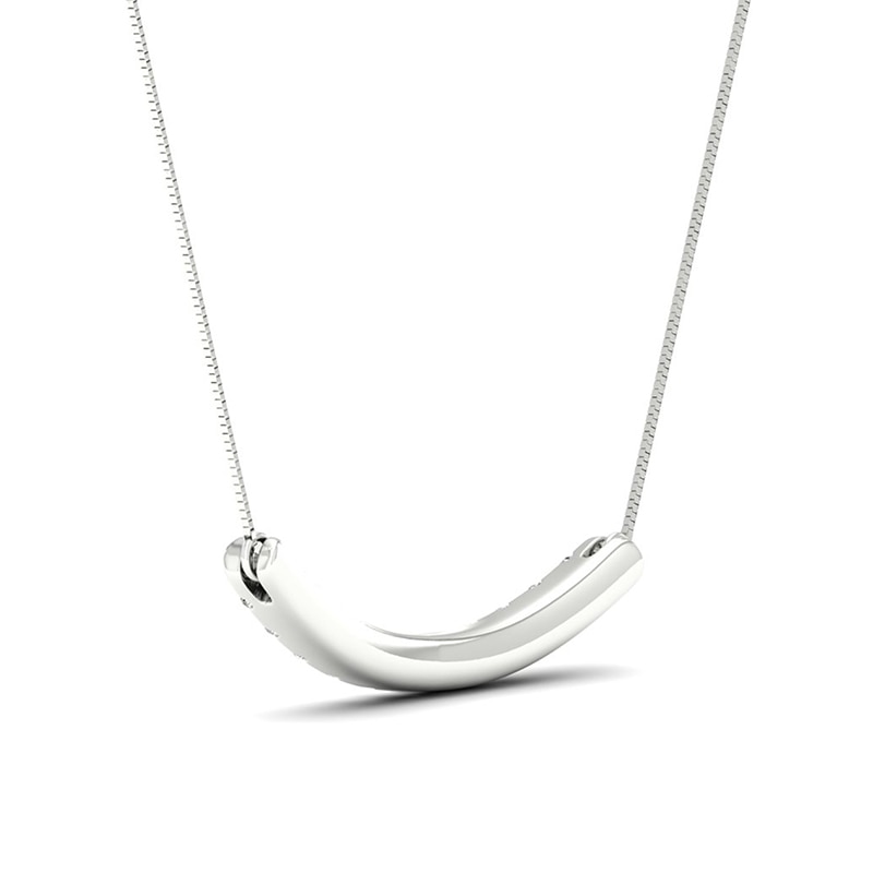 Previously Owned - 0.50 CT. T.W.  Lab-Grown Diamond Curved Bar Necklace in 14K White Gold (F/SI2)