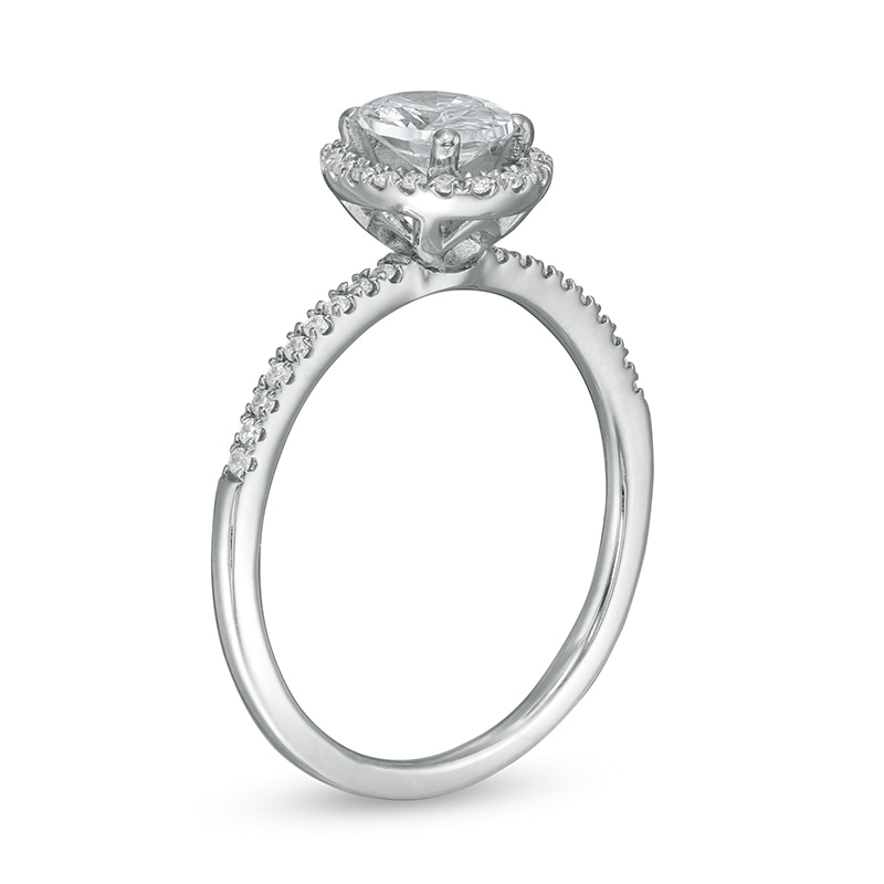 Previously Owned - 0.88 CT. T.W. Oval Diamond Frame Engagement Ring in 14K White Gold
