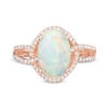 Thumbnail Image 4 of Previously Owned - EFFY™ Collection Oval Opal and 0.33 CT. T.W. Diamond Frame Interlocking Ring in 14K Rose Gold