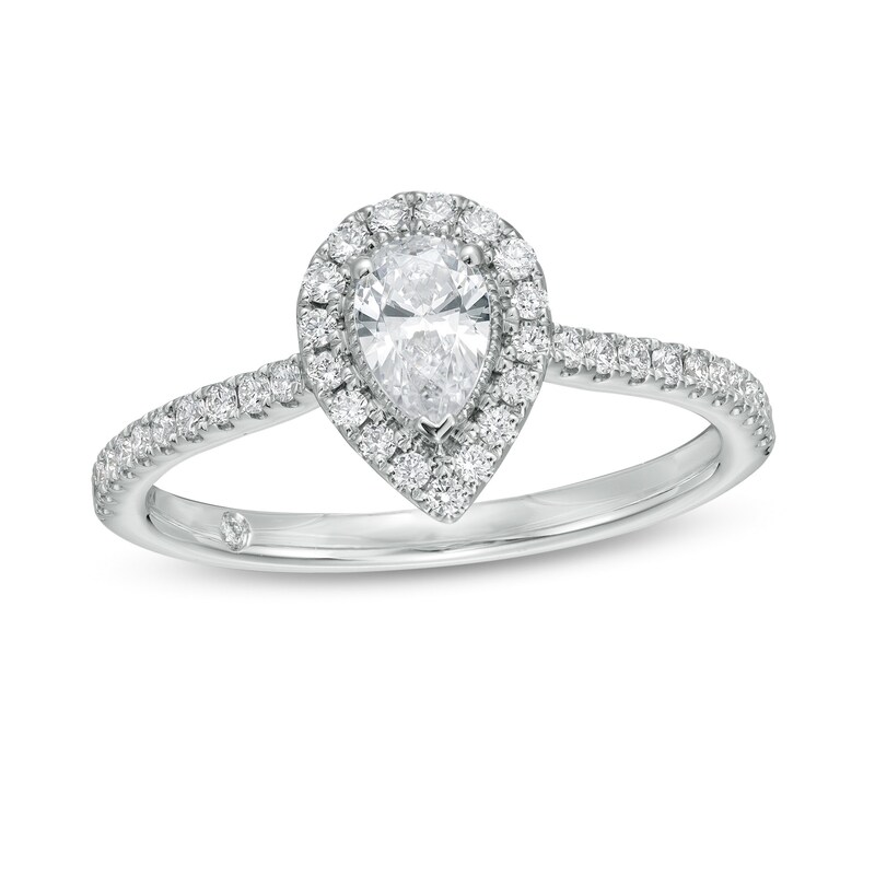 Previously Owned - Emmy London 0.60 CT. T.W. Certified Pear-Shaped Diamond Frame Engagement Ring in 18K White Gold (F/VS2)