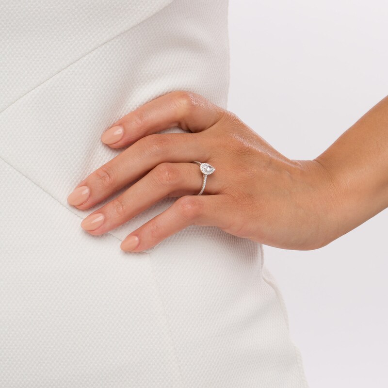 Previously Owned - Emmy London 0.60 CT. T.W. Certified Pear-Shaped Diamond Frame Engagement Ring in 18K White Gold (F/VS2)