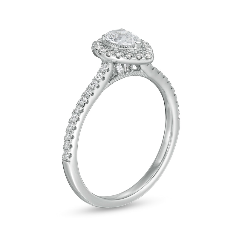 Previously Owned - Emmy London 0.60 CT. T.W. Certified Pear-Shaped Diamond Frame Engagement Ring in 18K White Gold (F/VS2)