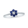 Thumbnail Image 1 of Previously Owned - Blue Sapphire and 0.07 CT. T.W. Diamond Petal Frame Flower Ring in 10K White Gold