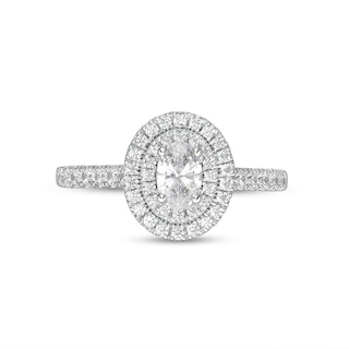 Previously Owned - 0.83 CT. T.W. Oval Diamond Double Frame Engagement Ring in 14K White Gold