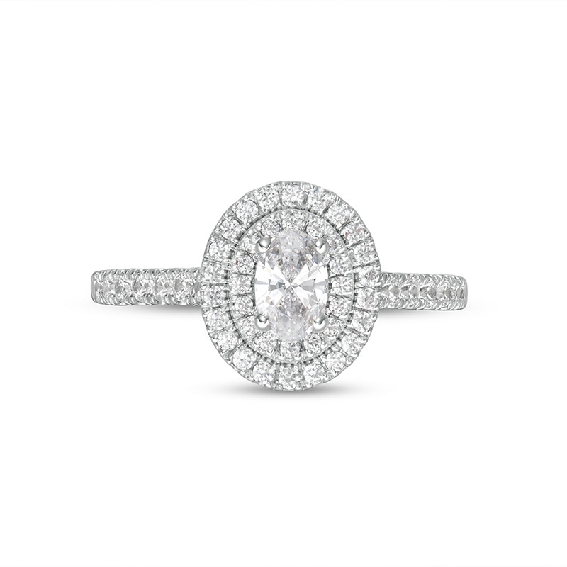 Previously Owned - 0.83 CT. T.W. Oval Diamond Double Frame Engagement Ring in 14K White Gold