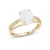 Thumbnail Image 1 of Previously Owned - Oval Lab-Created Opal and 0.145 CT. T.W. Diamond Triple Row Split Shank Ring in 10K Gold