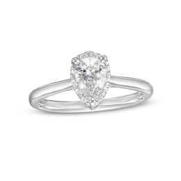 Previously Owned - 0.62 CT. T.W. Pear-Shaped Lab-Grown Diamond Frame Engagement Ring in 14K White Gold (F/SI2)
