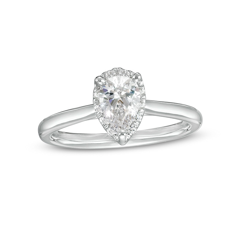Previously Owned - 0.62 CT. T.W. Pear-Shaped Lab-Created Diamond Frame Engagement Ring in 14K White Gold (F/SI2)