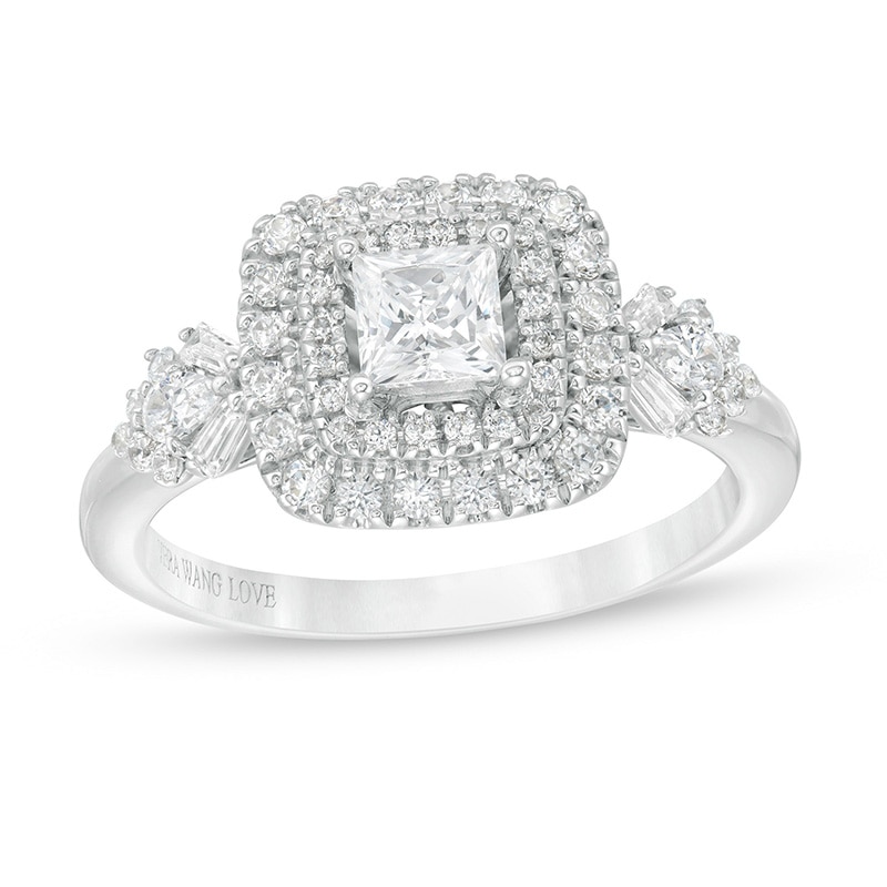Previously Owned - Vera Wang Love Collection 0.95 CT. T.W. Princess-Cut Diamond Frame Engagement Ring in 14K White Gold
