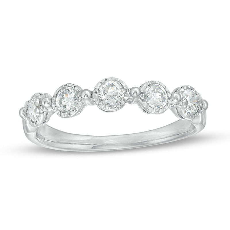 Previously Owned - 0.50 CT. T.W. Diamond Beaded Five Stone Anniversary Band in 10K White Gold