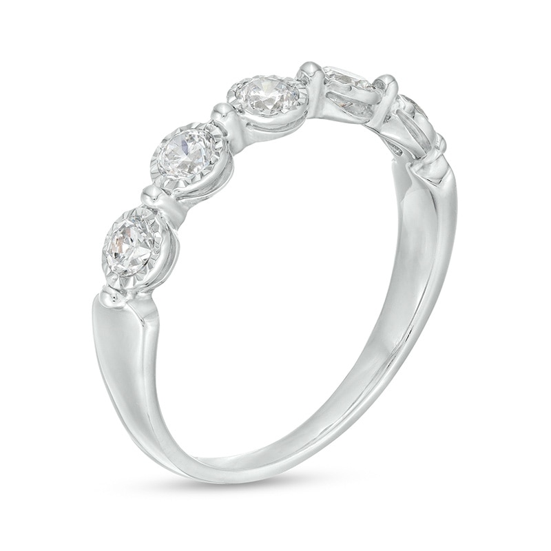Previously Owned - 0.50 CT. T.W. Diamond Beaded Five Stone Anniversary Band in 10K White Gold