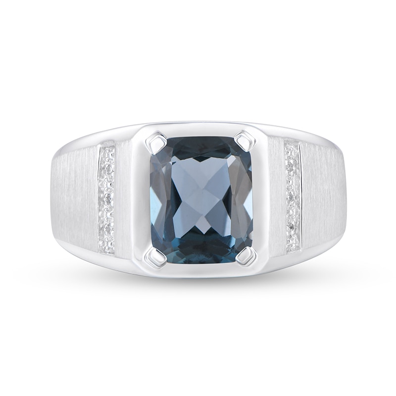 Previously Owned - Emerald-Cut London Blue Topaz and Diamond Accent Ring in Sterling Silver