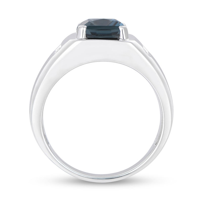 Previously Owned - Emerald-Cut London Blue Topaz and Diamond Accent Ring in Sterling Silver