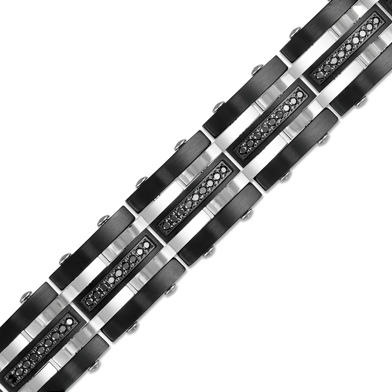 Previously Owned - 0.99 CT. T.W. Black Enhanced Diamond Triple Row Link Bracelet in Stainless Steel and Black IP - 8.5"