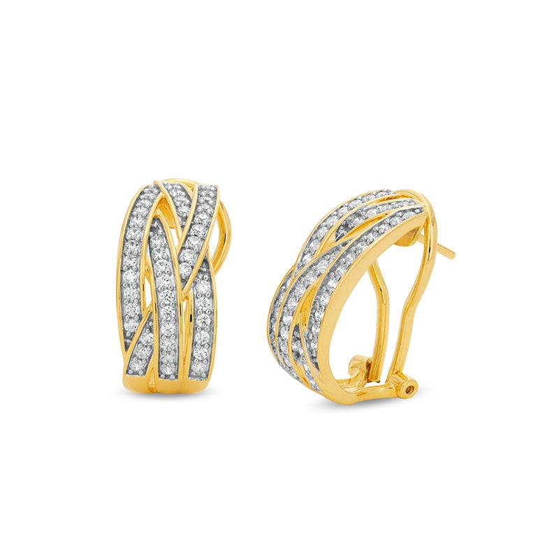 Previously Owned - 1.00 CT. T.W. Diamond Multi-Row Layered Woven Hoop Earrings in Sterling Silver with 14K Gold Plate