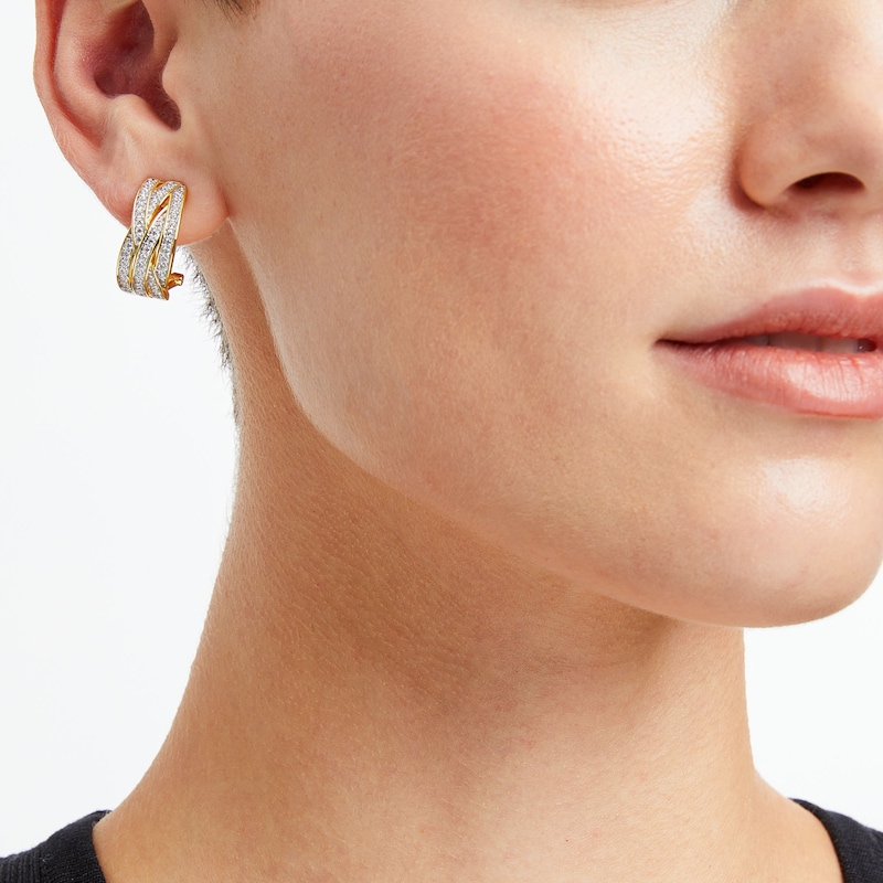 Previously Owned - 1.00 CT. T.W. Diamond Multi-Row Layered Woven Hoop Earrings in Sterling Silver with 14K Gold Plate