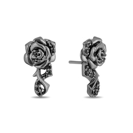 Previously Owned - Enchanted Disney Villains Maleficent 0.18 CT. T.W. Black Diamond Rose Drop Earrings in Black Sterling Silver